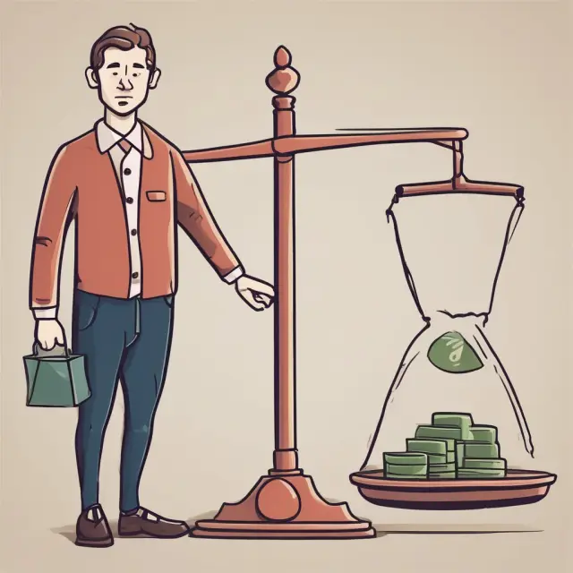 An investor managing risk using a synthetic put strategy, featuring a scale with a short stock and call option premium.
