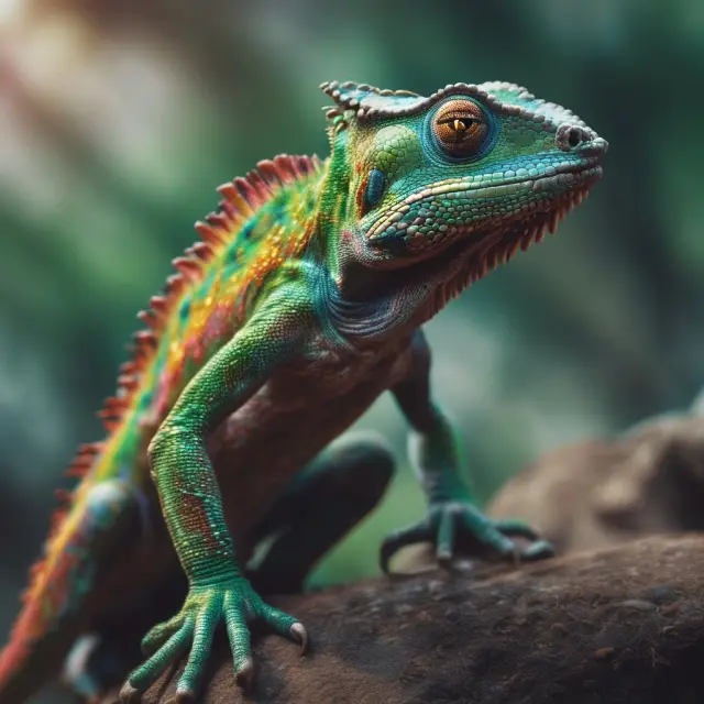 A chameleon morphing into a synthetic put by combining short stock and long call option, illustrating cost-effective flexibility.