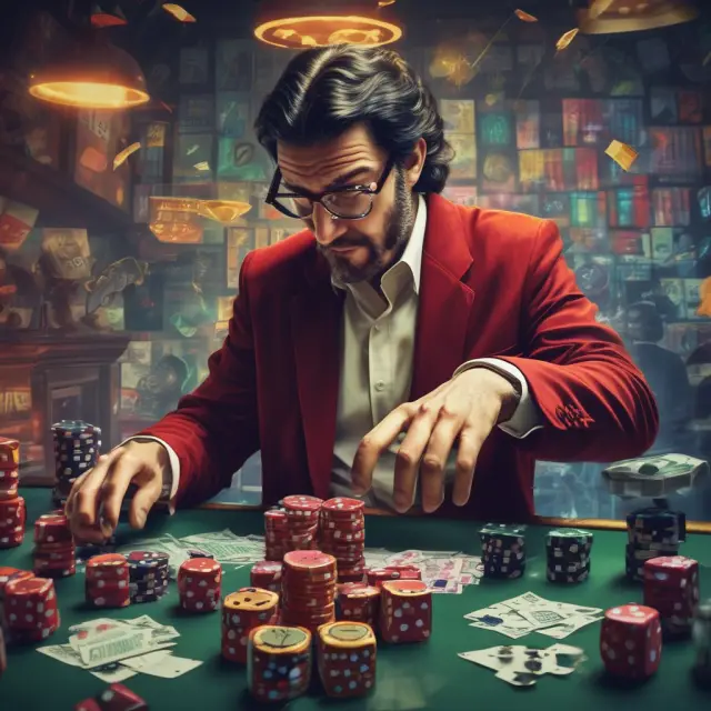 Man taking gambling chips to represent risks of Synthetic Puts within a stormy stock market