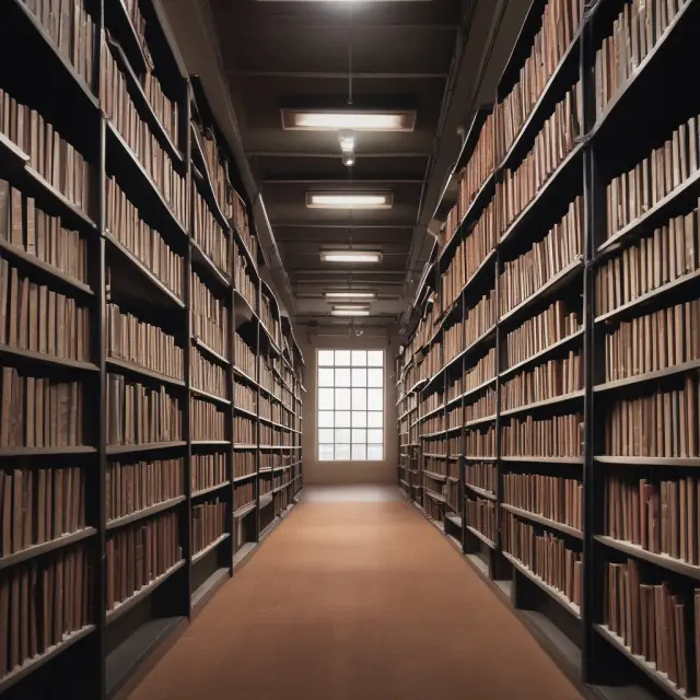 A person navigating through a vast, ancient library with growing shelves, each shelf representing a year in regulatory compliance for long-term liabilities