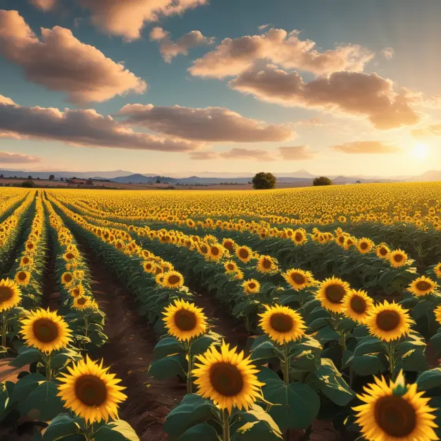 A sunflower field blooming towards the golden sun represents individuals saving and growing their investments for a prosperous retirement.