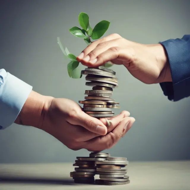 An investor holding a balance of long-term securities (trees) and short-term marketable assets (coins), symbolizing investment portfolio diversity