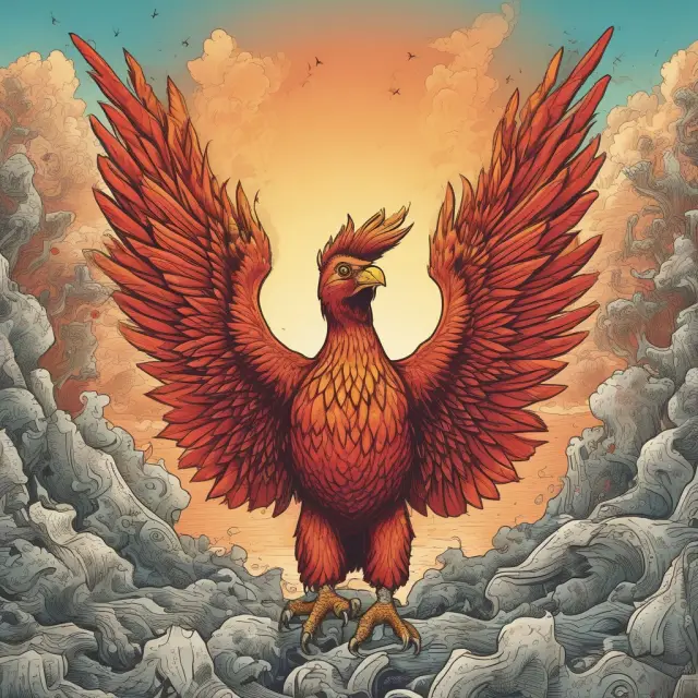 Phoenix rising from water amidst financial charts and graphs representing LTCM