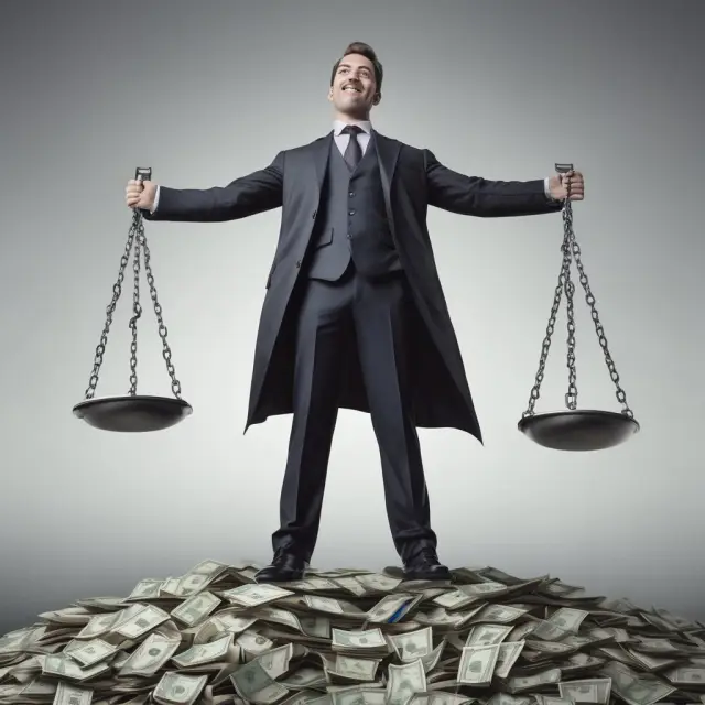 Scale representing financial leverage with a yin-yang symbol in the background, signifying balance between debt and equity financing
