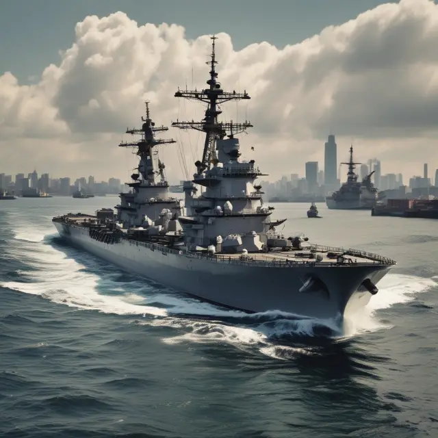 An image of multiple battleships representing long-term debt anchored in a prosperous harbor, symbolizing how effectively managing debt can lower the cost of capital for businesses