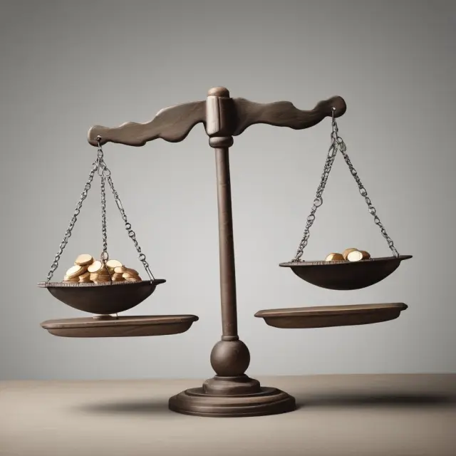 A seesaw with debt scales tipping the balance, symbolizing financial leverage and investment risk.