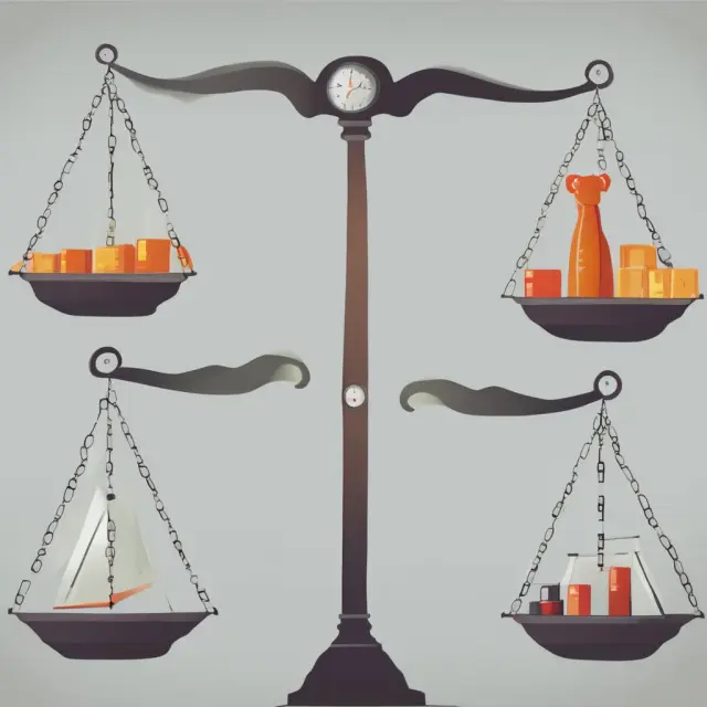 Image of a balanced set of scales with debt represented as heavy weights and equity as lighter ones, symbolizing financial leverage and associated risks.