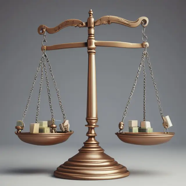 Scale illustrates long-term debt and equity balancing. Industry context shifts scale