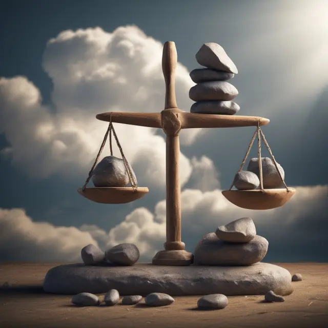 An image of a balanced scale with revenue, costs, profit, and a large boulder representing long-term debt on the income statement