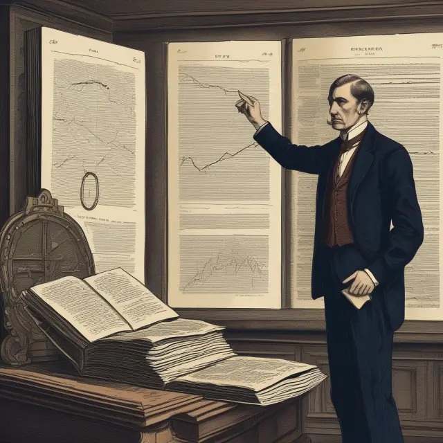 An investor evaluates U.S. Treasury bond investment risks and benefits, using a golden scale with ancient books displaying charts