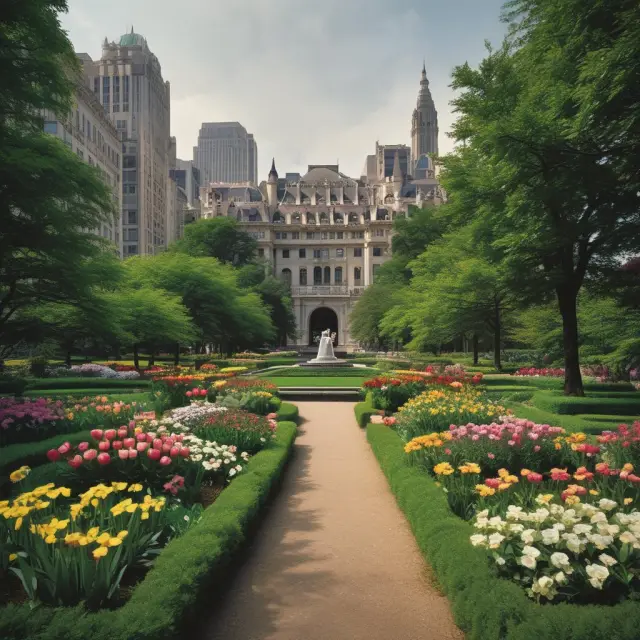 A metaphorical garden filled with diverse municipal bond types, each represented by a flower, cared for by credit rating agencies.