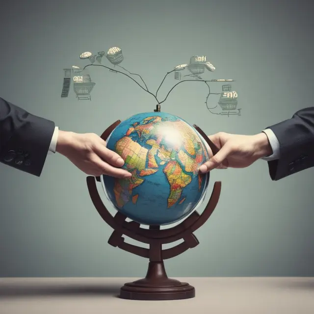 Two hands delicately holding a spinning globe, where 80% is represented by golden stocks and 20% by silver bonds