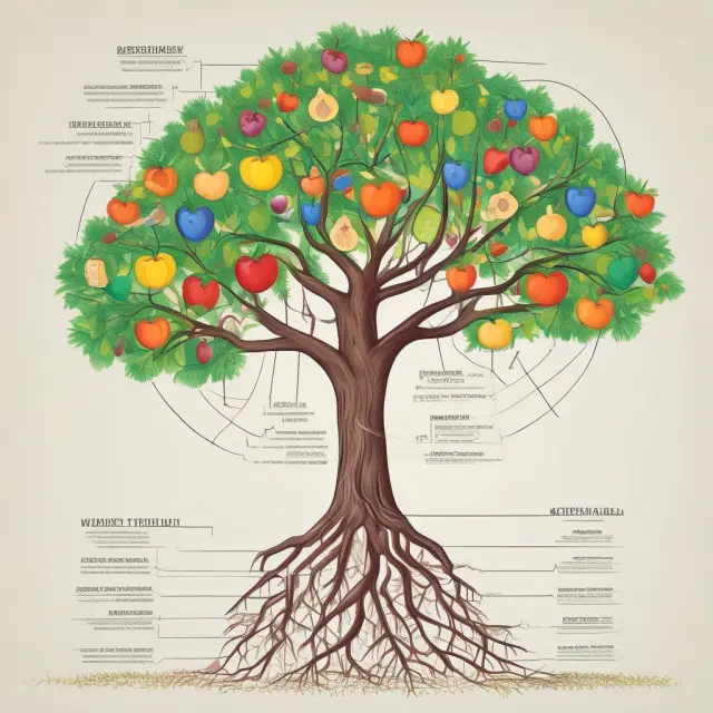 Diversified long-term growth strategy illustrated as a fruitful tree, symbolizing investment growth across various sectors