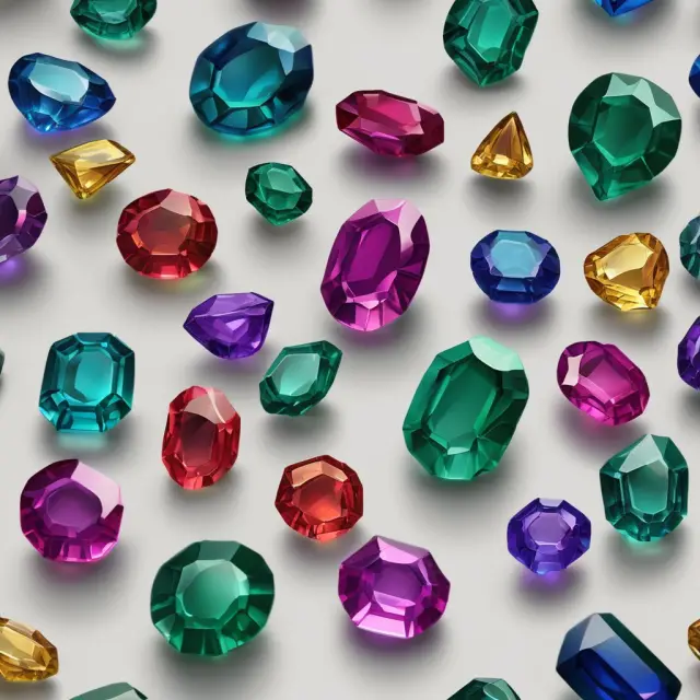 Long-term investments represented by precious gems: Stocks (Rubies), Bonds (Sapphires), Mutual Funds (Amethysts), Real Estate (Diamonds), and Private Equity (Emeralds)