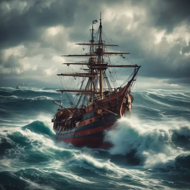 Ship with long-term liabilities as anchors, short-term liabilities as moving waves