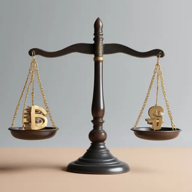 Scales with gold bars (equity) and silver weights (debt), balancing the relationship between long-term liabilities and shareholder investment.
