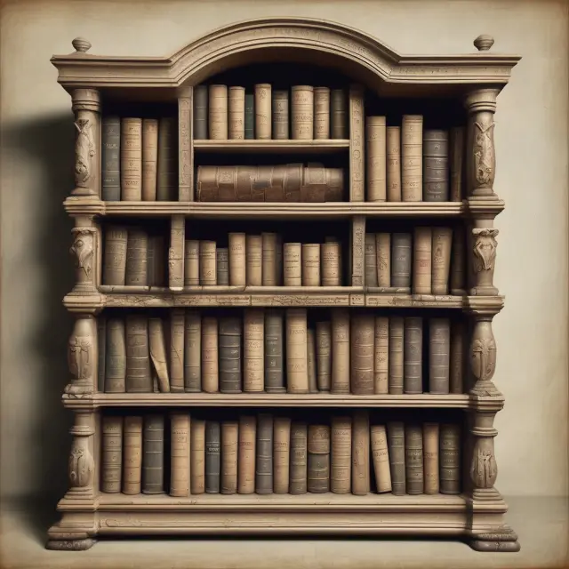 An ancient bookshelf with labeled scrolls illustrating frequently asked questions and answers about long-term liabilities