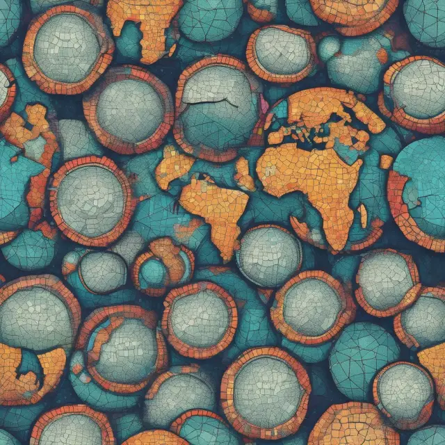 An intricate mosaic of interconnected globes depicting various economic landscapes, with some areas influenced by regulatory arbitrage and loopholes.