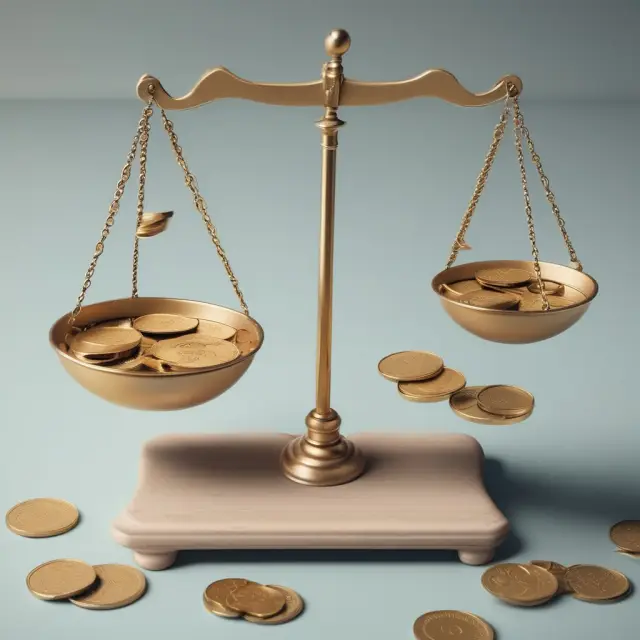 Loss ratio represented as a balance scale with coins symbolizing earned premiums and a pool showing paid claims plus adjustments