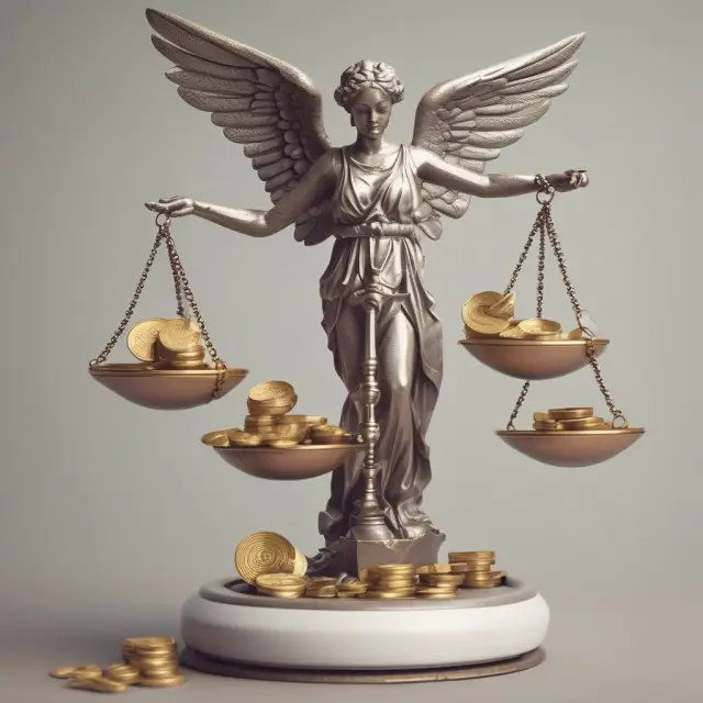 Angel calculating loss reserves for loans and insurance policies on a balance scale