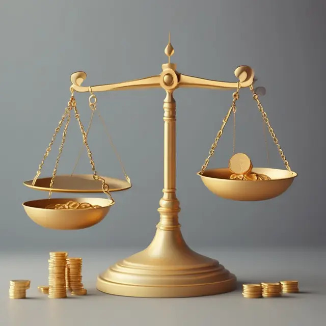 Scales balanced with data points and gold coins depicting precise loss reserve estimation in insurance.