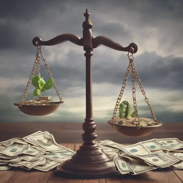 Scales with Exposure at Default (EAD), recovery rate, and potential sale proceeds symbolizing the balance in calculating Loss Given Default.