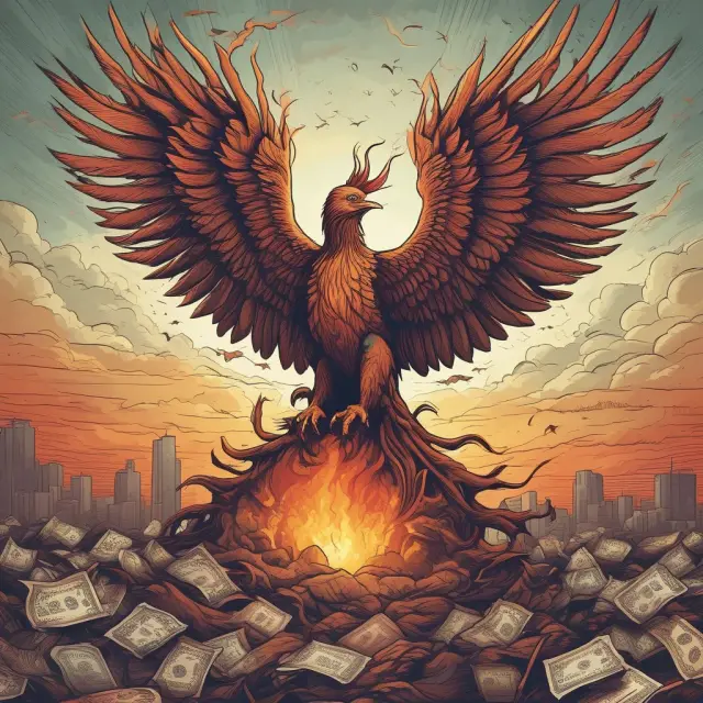 Phoenix rising from debt collateral, representing recovery after a Loss Given Default event