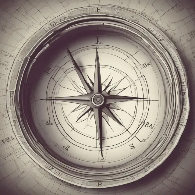 A banker navigating financial seas, using a compass labeled 