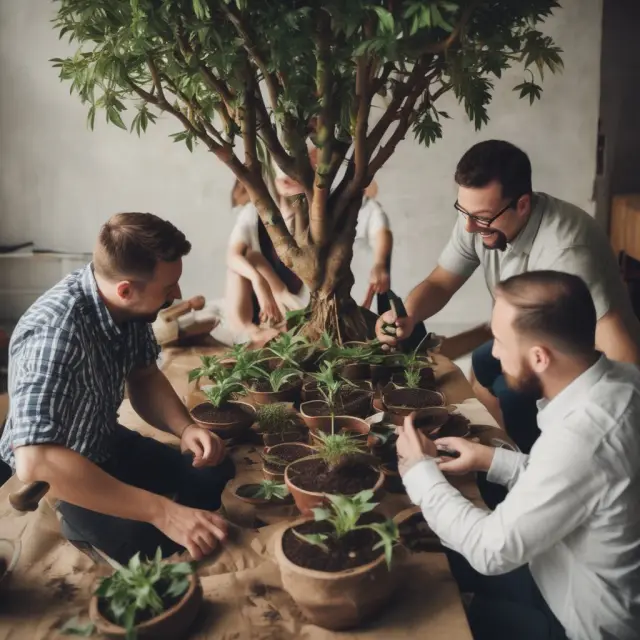 Entrepreneurs nurturing innovative ideas, supported by family and friends