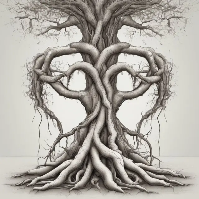 An entwined tree symbolizes a flourishing business, while interconnected hearts represent the emotional bond of love money investments