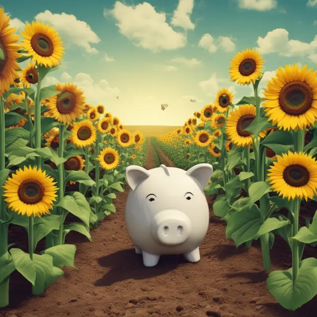 An image of a garden with low interest rates acting as watered seeds, fostering economic growth. Savers are illustrated as sunflowers and tulips in the background.
