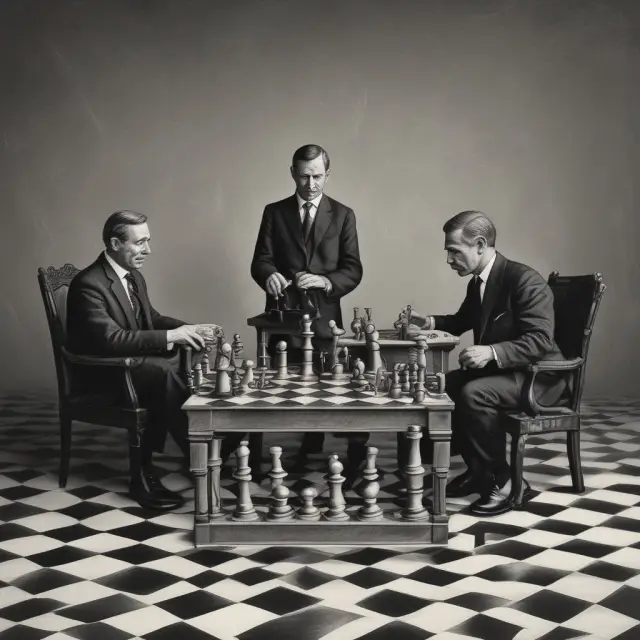 Central bankers manipulating interest rates in an economic chess game, depicting the power to influence borrowing and growth.