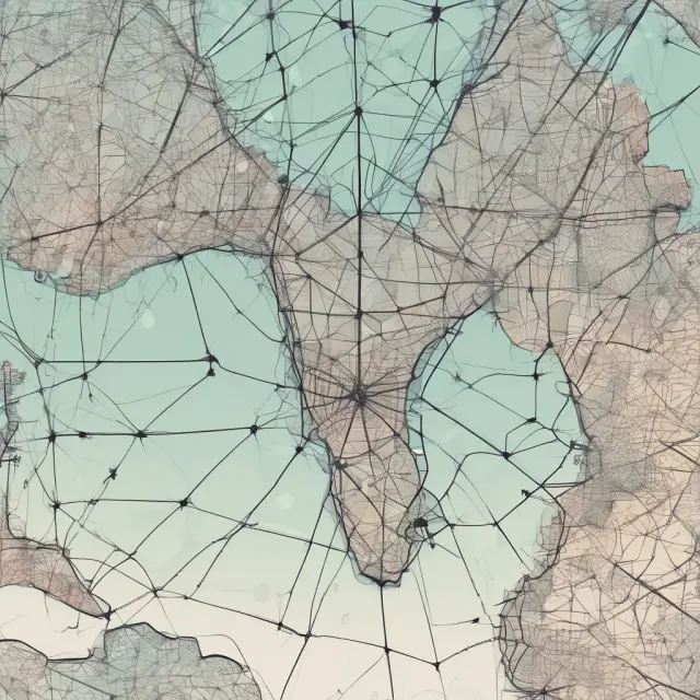 Global spiderweb connecting London Stock Exchange with partners in India, South Korea, Hong Kong, Africa, and the Middle East