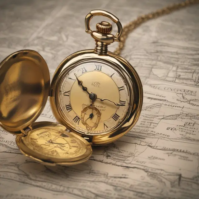 Golden pocket watch swinging above a map, representing time, retirement plans, and tax incentives for long-term care insurance.