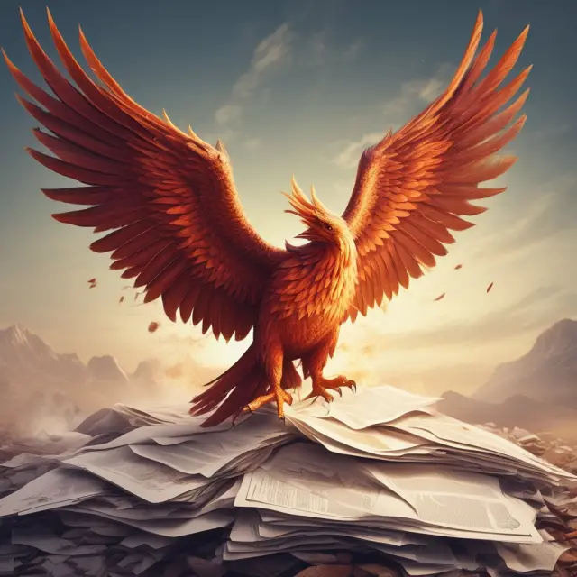 Image: A mythical Phoenix emerging from a mound of legal papers and company forms to represent the birth and establishment of a UK private limited company