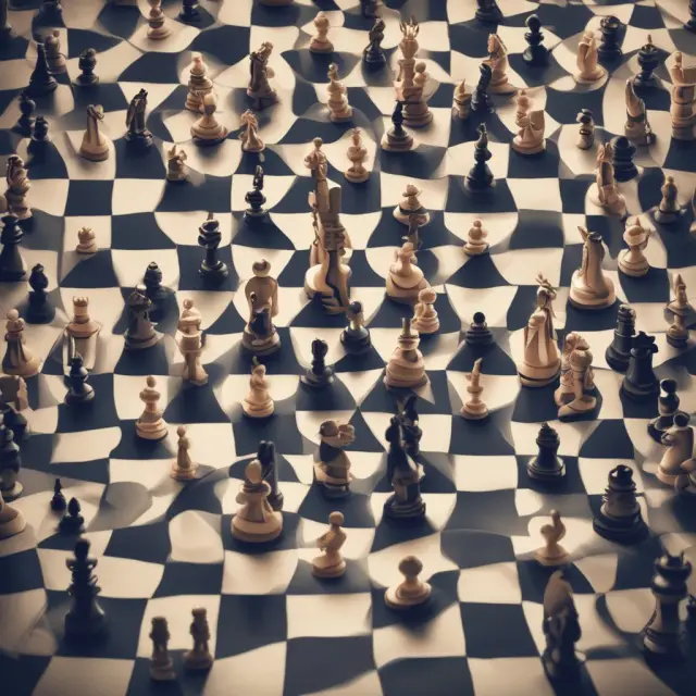 An entrepreneur strategizing over a chessboard, surrounded by different chess pieces symbolizing private (Ltd.) and public (PLC) limited company structures