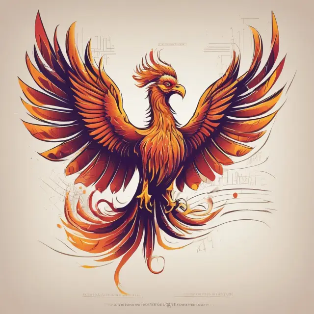 A mythical bird emerging from accounting records and legal documents, representing the successful growth of a private limited company