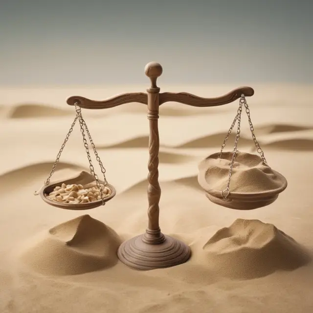A set of scales with twelve month figures shifting as sand to emphasize the importance of considering multiple factors in investment analysis.