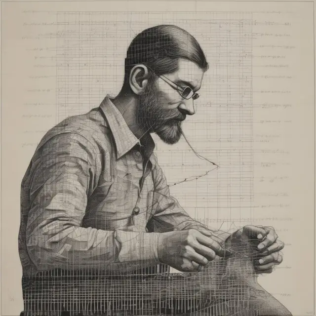 An image of a mathematician artfully weaving intricate threads, symbolizing modular arithmetic. The tapestry forms the foundation for Luhn Algorithm