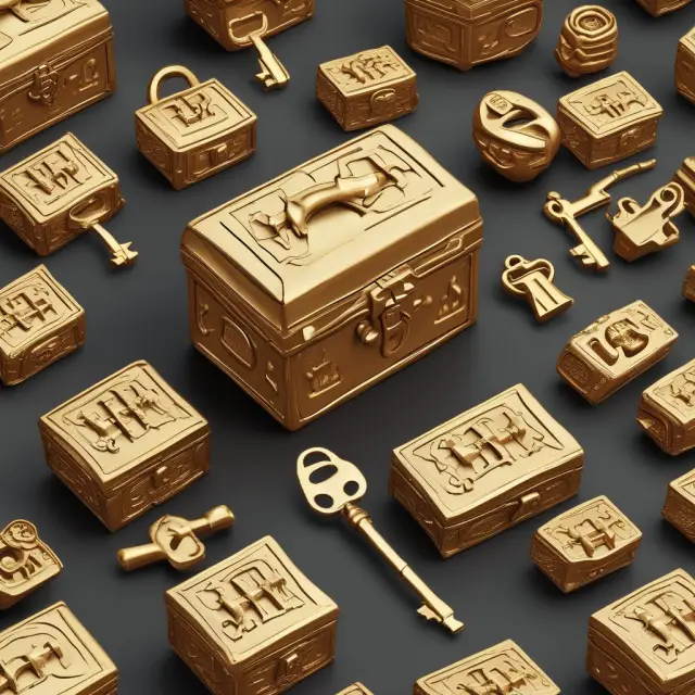 A golden key opens a treasure chest brimming with luxury branded goods