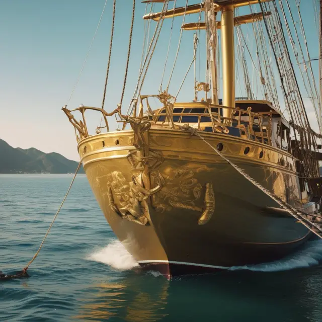 Golden yacht with a tax man