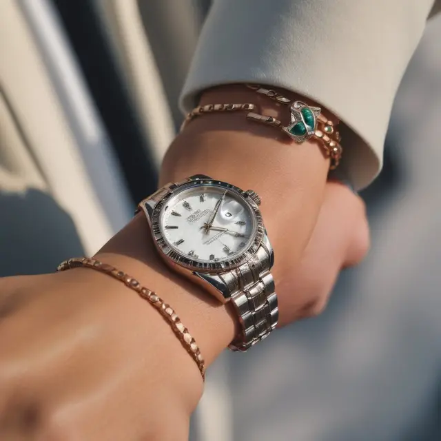 Rolex watch and red carpet pass a rare pearl, representing luxury brand collaborations