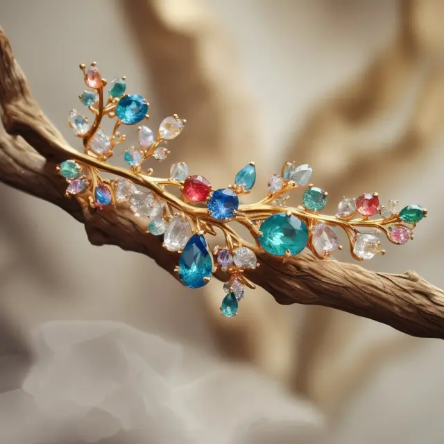 Golden branch with precious gems falling, representing the appeal of luxury investments.
