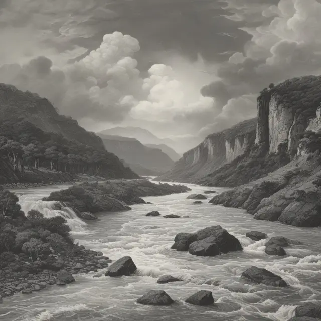 Metaphorical representation of M1 and M2 as flowing rivers, symbolizing their stability levels. M1 (turbulent waters) is more prone to change while M2 (calmer waters) is more stable.