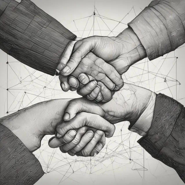 Two hands, one holding a ruler (Macaulay duration) and the other, a scale (Interest rate risk), working together to assess the price change of a bond.