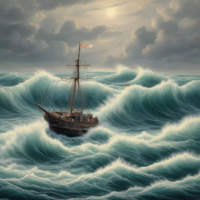 An image of a calm sea with a stable boat (bond portfolio) sailing through, symbolizing stability and average holding period represented by Macaulay duration.