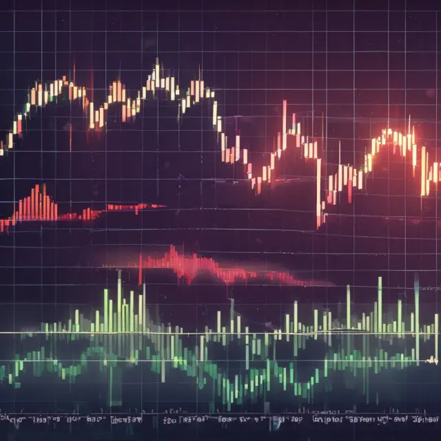 Two dancers (MACD & RSI) performing on a stage with stock charts, representing their roles in analyzing market trends and momentum