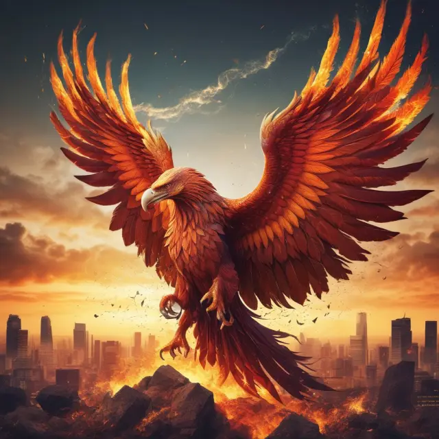 Phoenix rising above a sea of economic data, signifying macro management