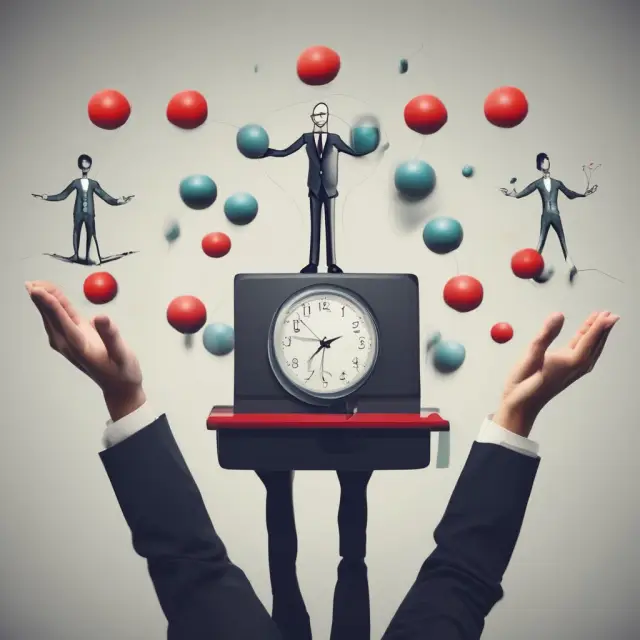 Two jugglers balancing scales representing macro and micromanagement