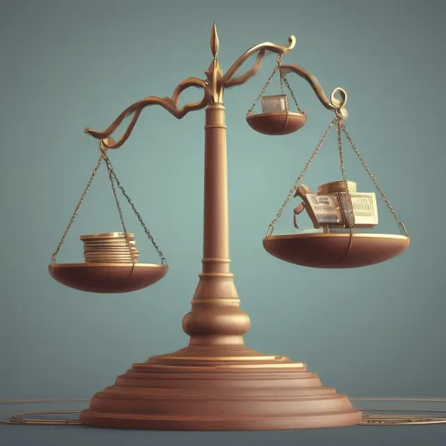 A set of scales with the hands of a government figure balancing various macroeconomic factors like inflation, fiscal policy, and employment levels.